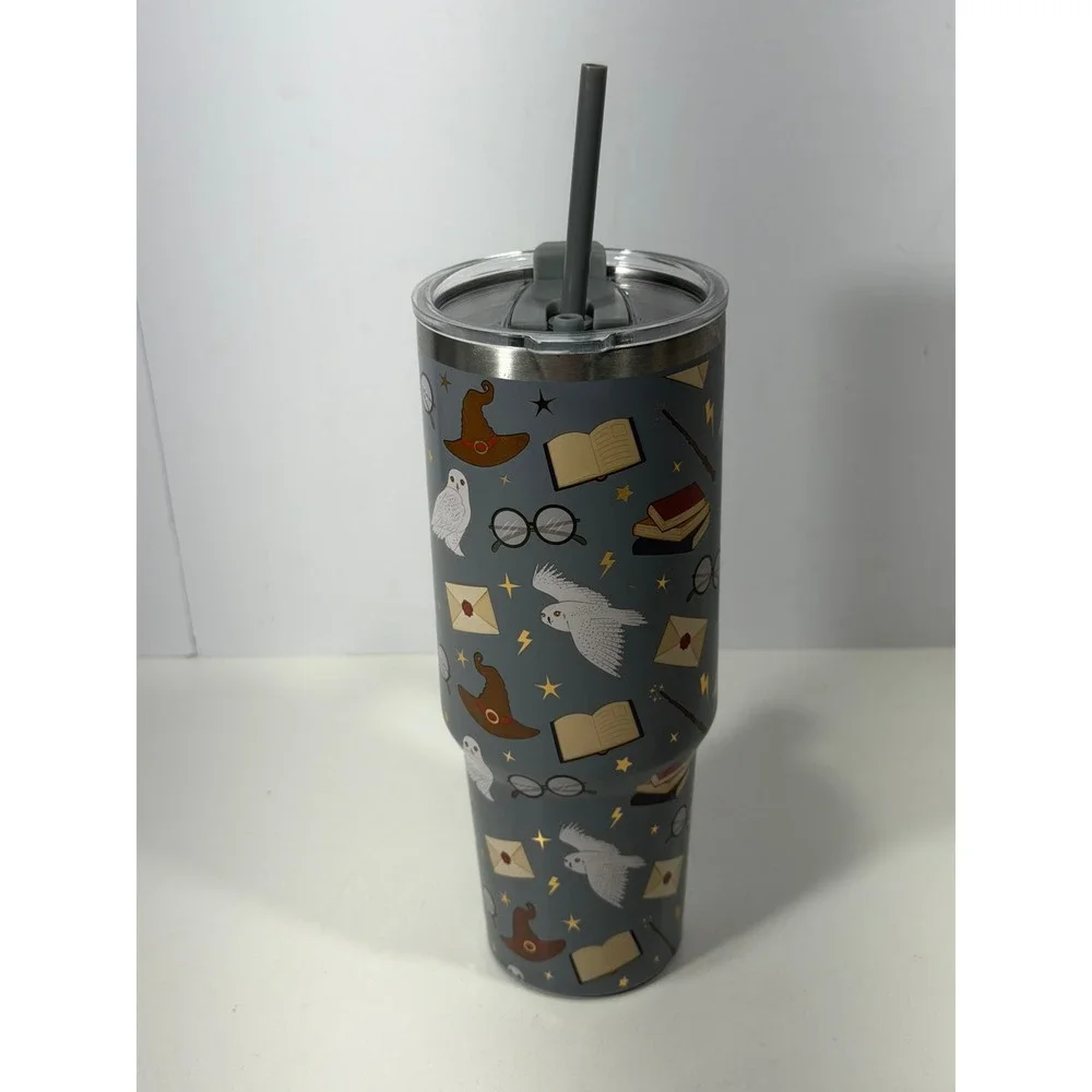 harry potter Ashland 40oz Stainless Steel Tumbler Wizard Owl Pattern Gray Handle